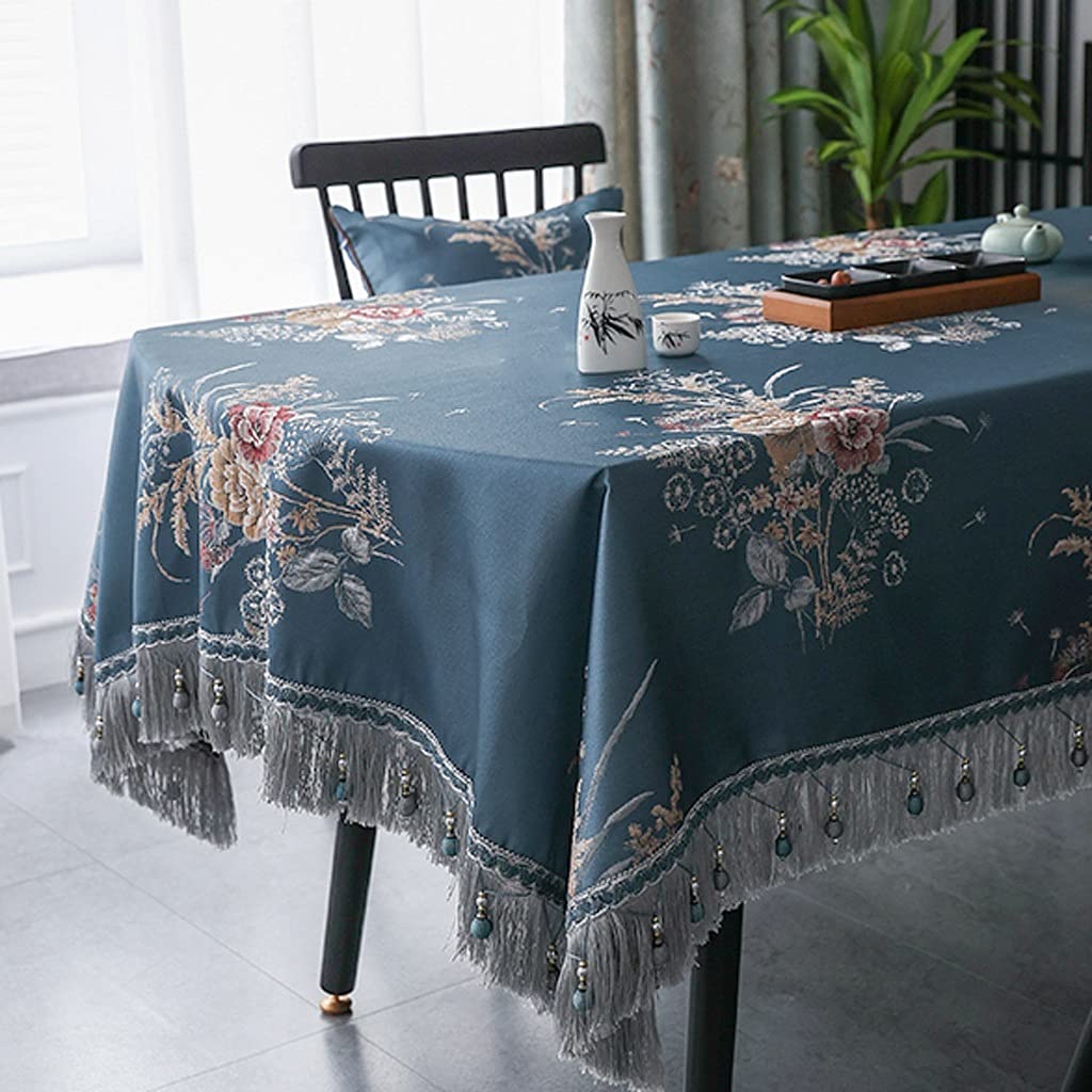 HBJWOV Chinese Long Oval Tablecloth Coffee Table Dining Cover Meeting