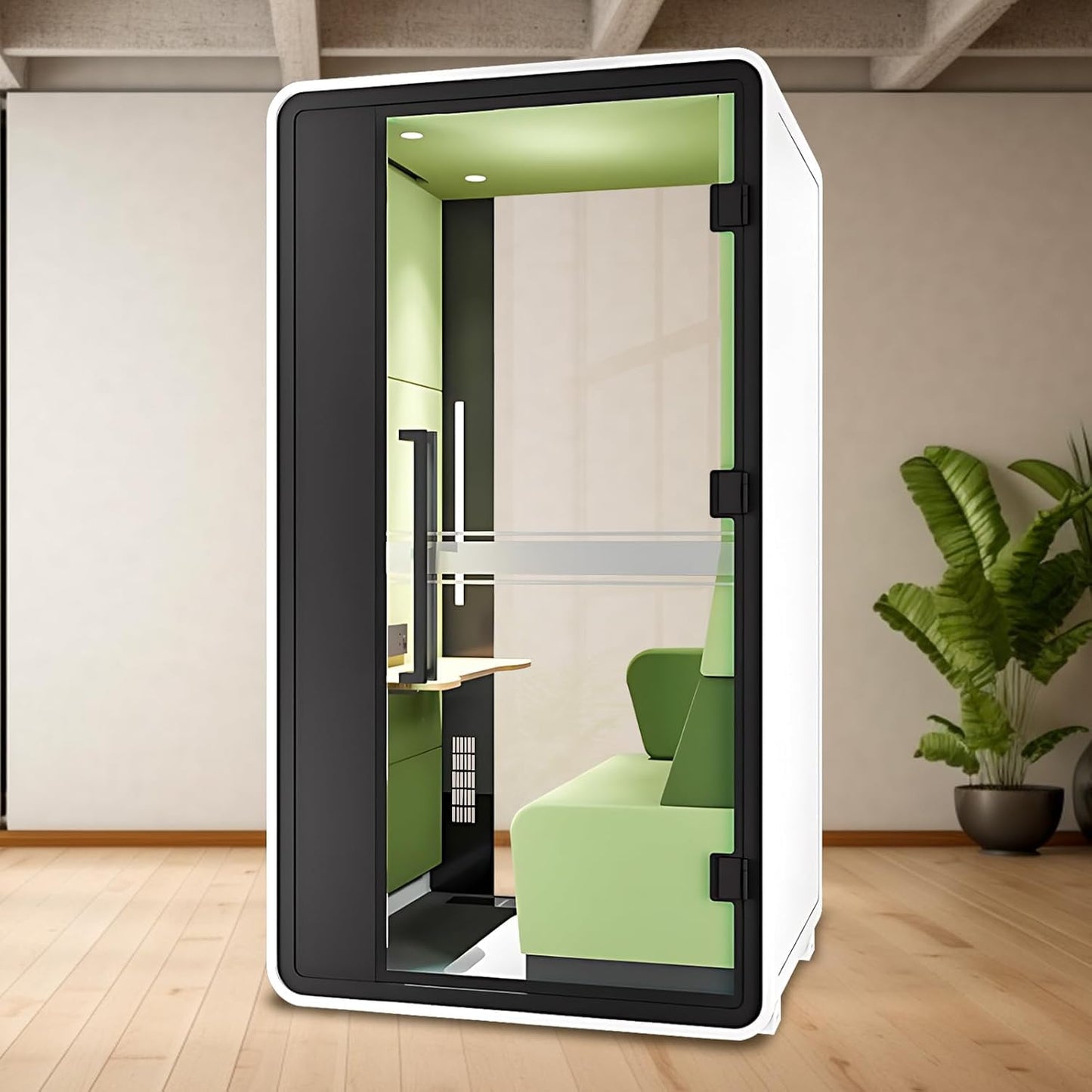 TANOSHII Office Sound Booth with Audio Privacy - Portable Soundproof Booth with White Wood Grain Exterior Design,Movable Room with Light,Fans, Socket for Study, Telephone Booth