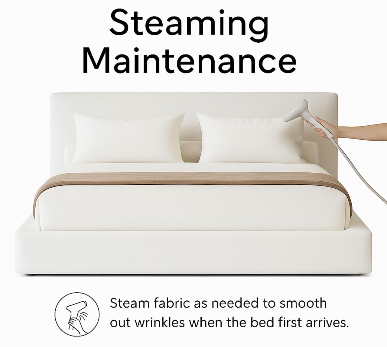 Cloud Frame Square Bed – Washable Cover - Soft Upholstered Linen - Minimalist Modern - Sold Separately (Waterproof Brown Linen, Queen Headboard)