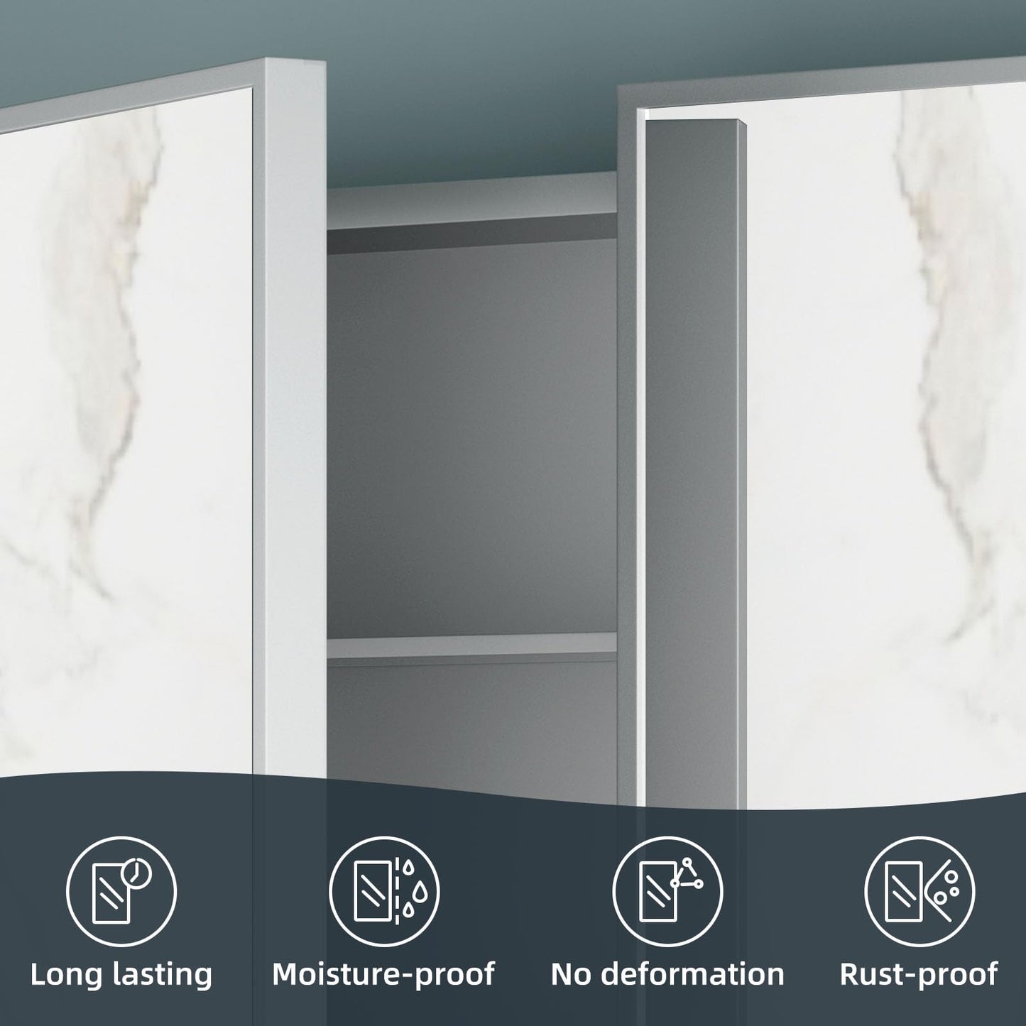 YTSMIR Bathroom Medicine Cabinet with Mirror 24x30Inch, Silver Medicine Cabinet Recessed or Surface Wall-Mounted, Mirrored Cabinets with Sturdy Metal Adjustable Shelves for Bathroom Vanity