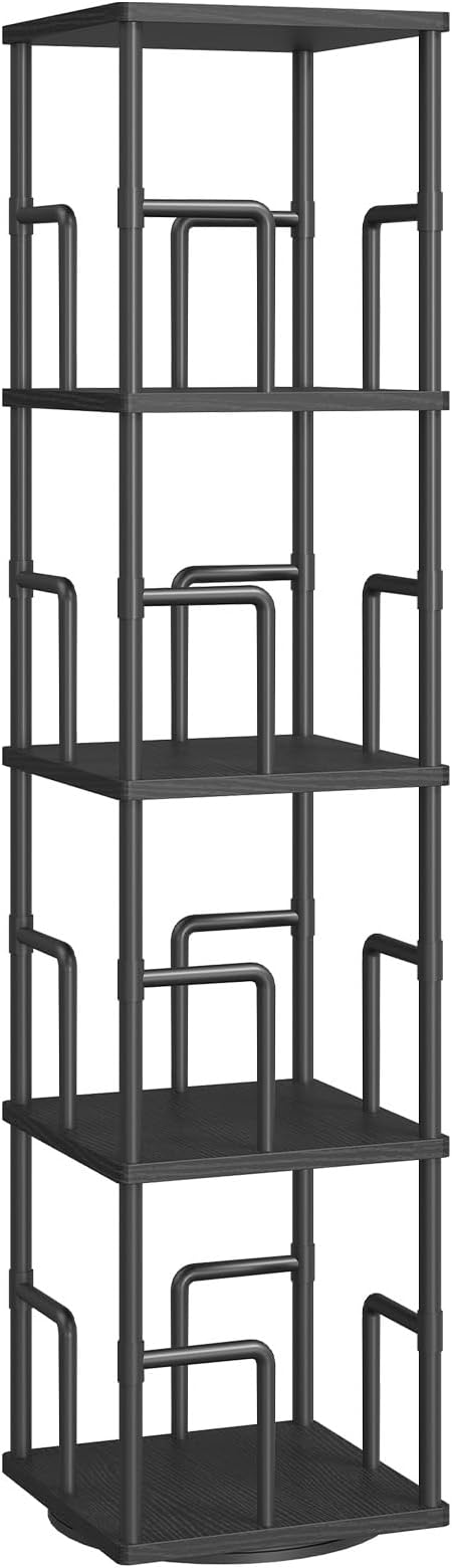 MAHANCRIS 4-Tier Rotating Bookshelf, Freestanding Corner Bookshelf, 360°