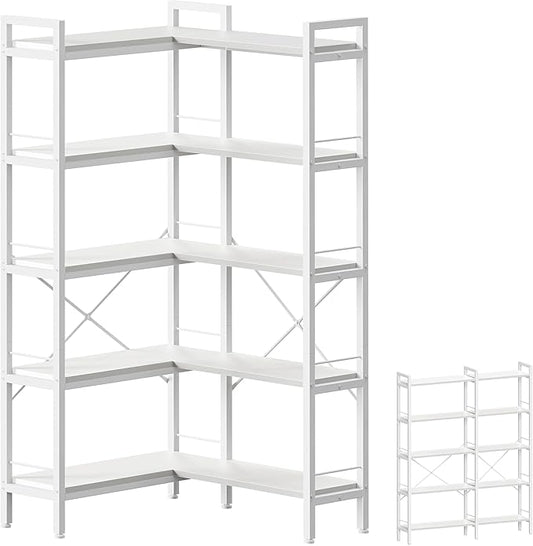Huuger 5 Tier Bookshelf, L Shaped Corner Bookshelf