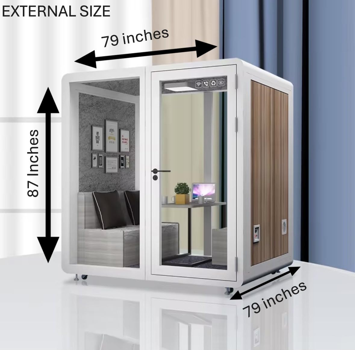 Sound Proof Mobile Office Pod Booth, Best for 4-6 People, Glass Door LED Lights, Includes Furniture & Table. Best for Private Meeting, Office, Phone Call, Piano, Study, Sleep & More (White)
