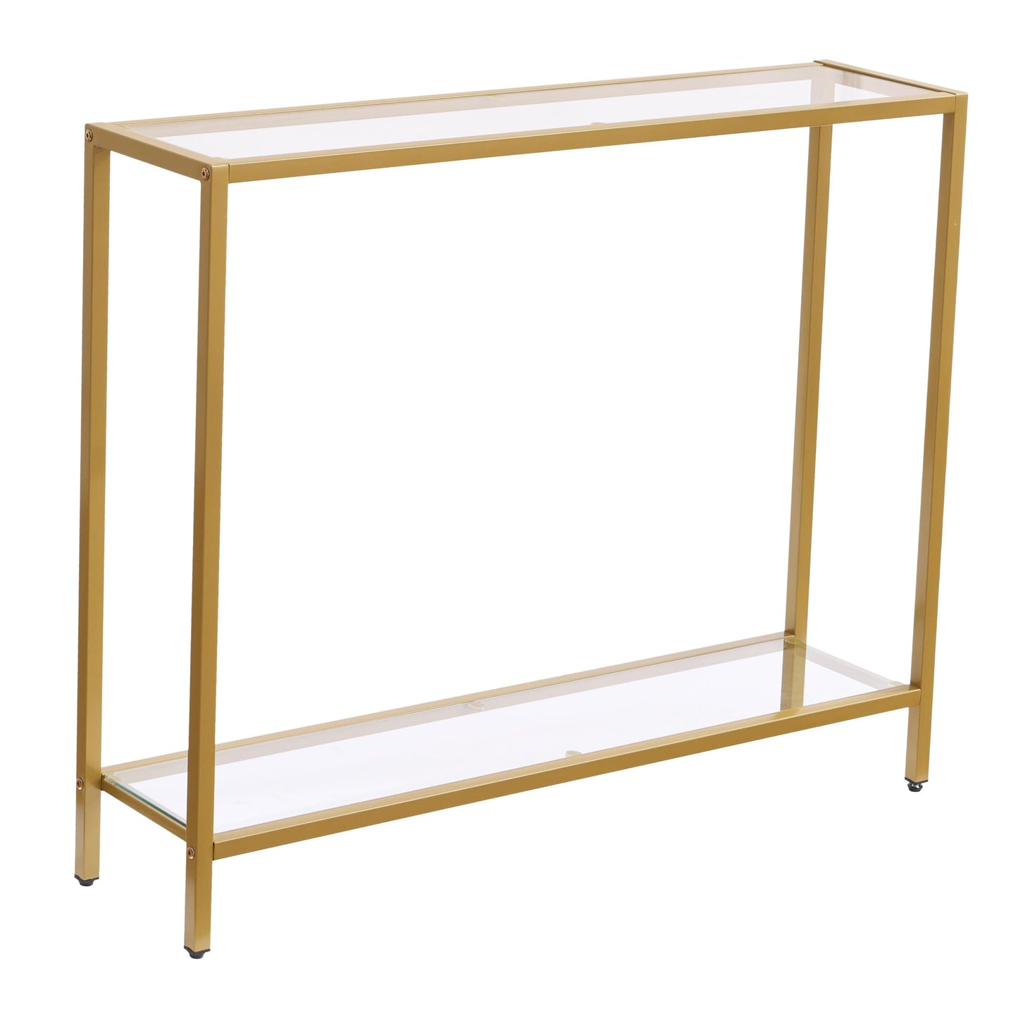 MAJARO Small Modern Console Table for Entryway, Tempered Glass with Metal Frame Sofa Table for Living Room, Hallway, Office (Double-Layer, Gold)