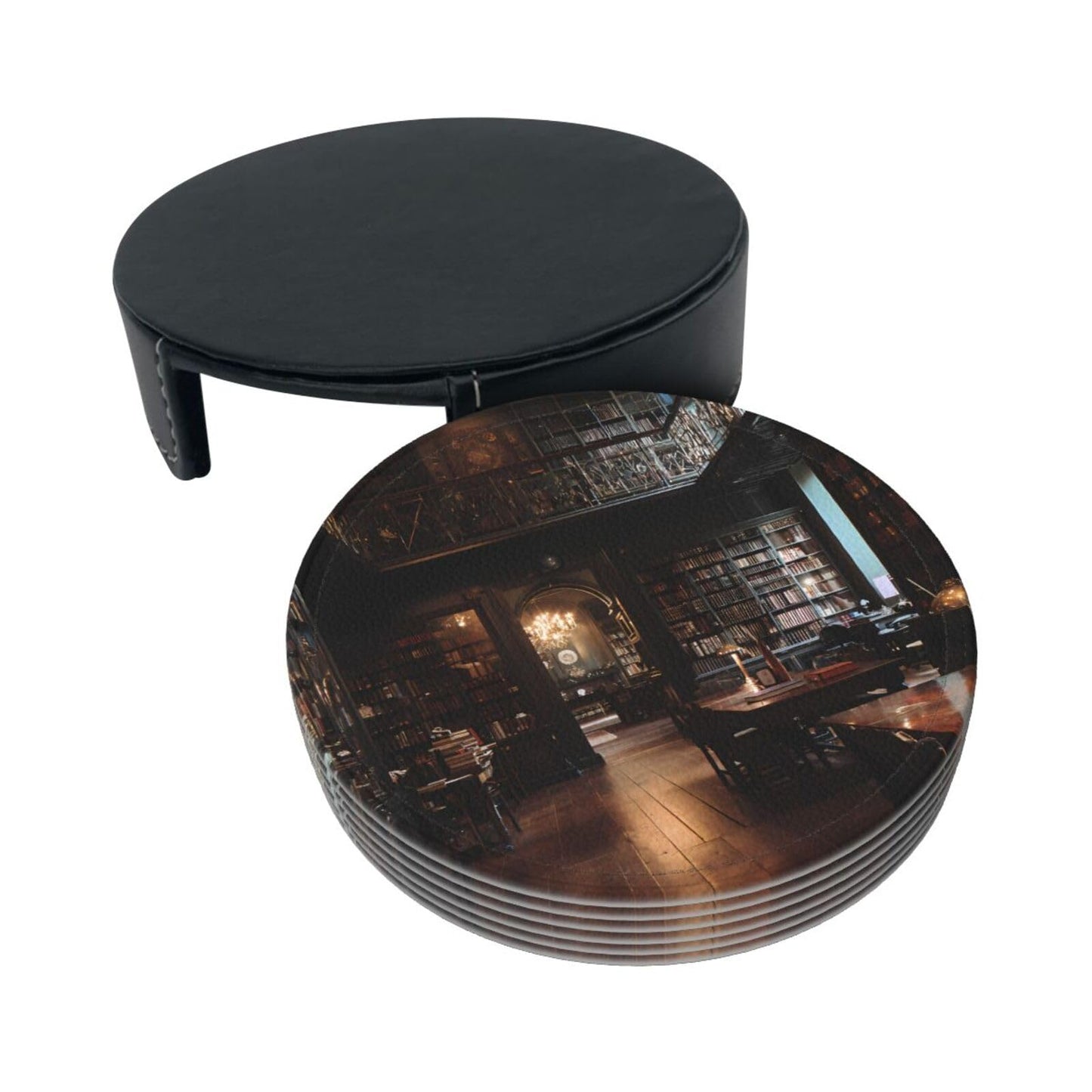 6 Pcs Tidy Library Round Coasters Set Durable Versatile with A Portable Storage Box for Home Décor
