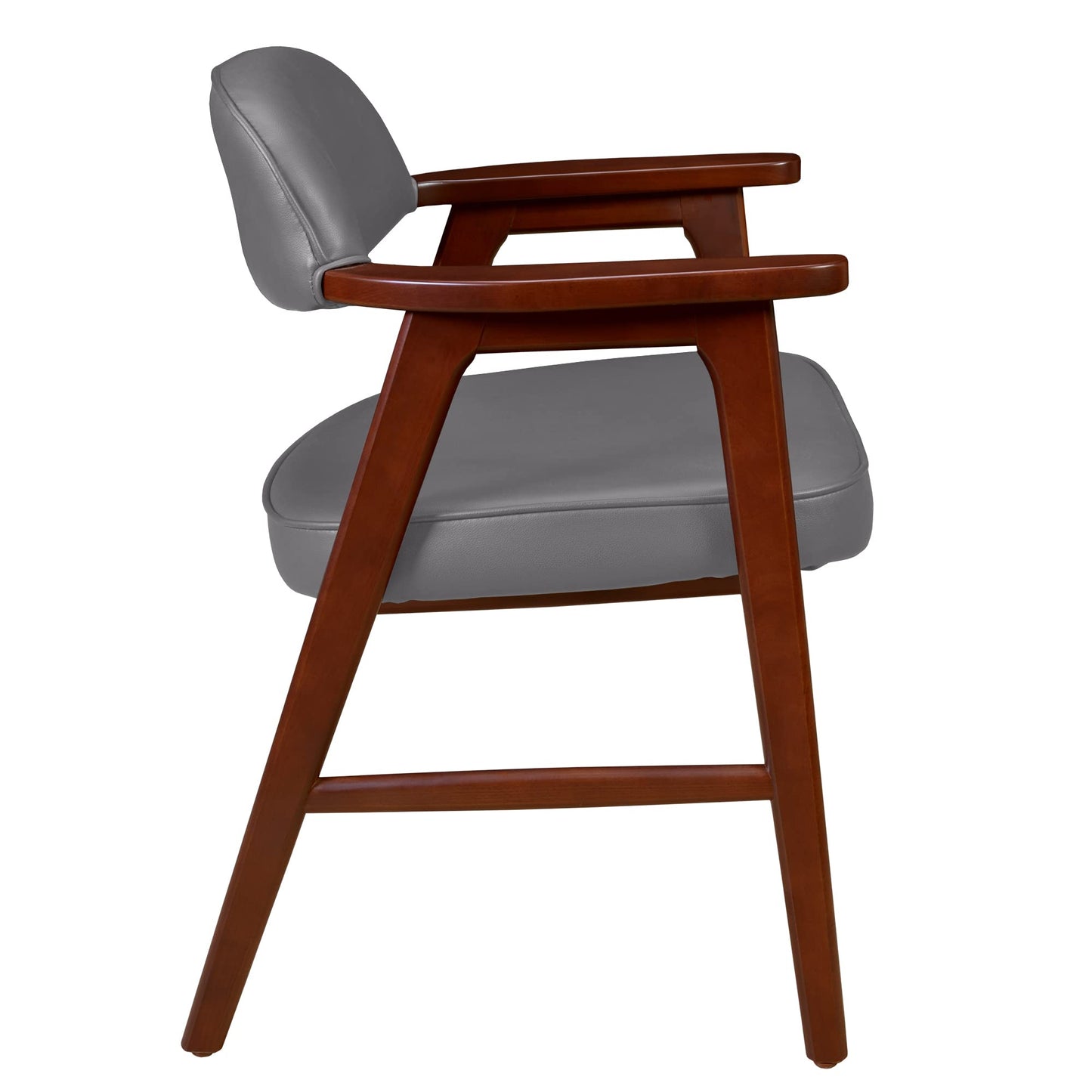 Regency 476 Mid-Century Modern Accent Chair – Mahogany Beech Wood Frame & Grey Vinyl Upholstery, Stylish Retro Lounge Chair for Living Rooms, Offices, Waiting Areas & Reception Spaces
