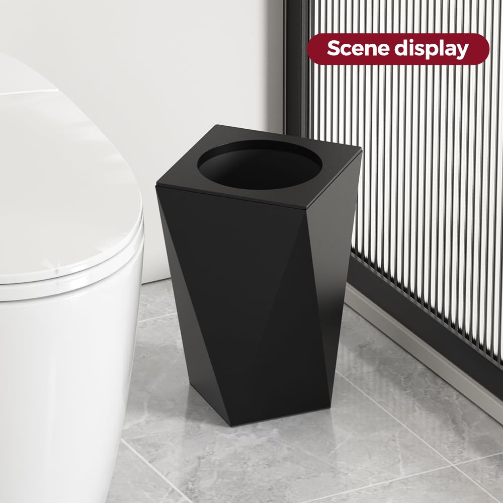 LEASYLIFE 10L/2.6GAL Modern Open top Garbage can,Black Bathroom tarsh can,Small Wastebasket for Bathroom,Bedroom,Office,Living Room,Hotel (Black)