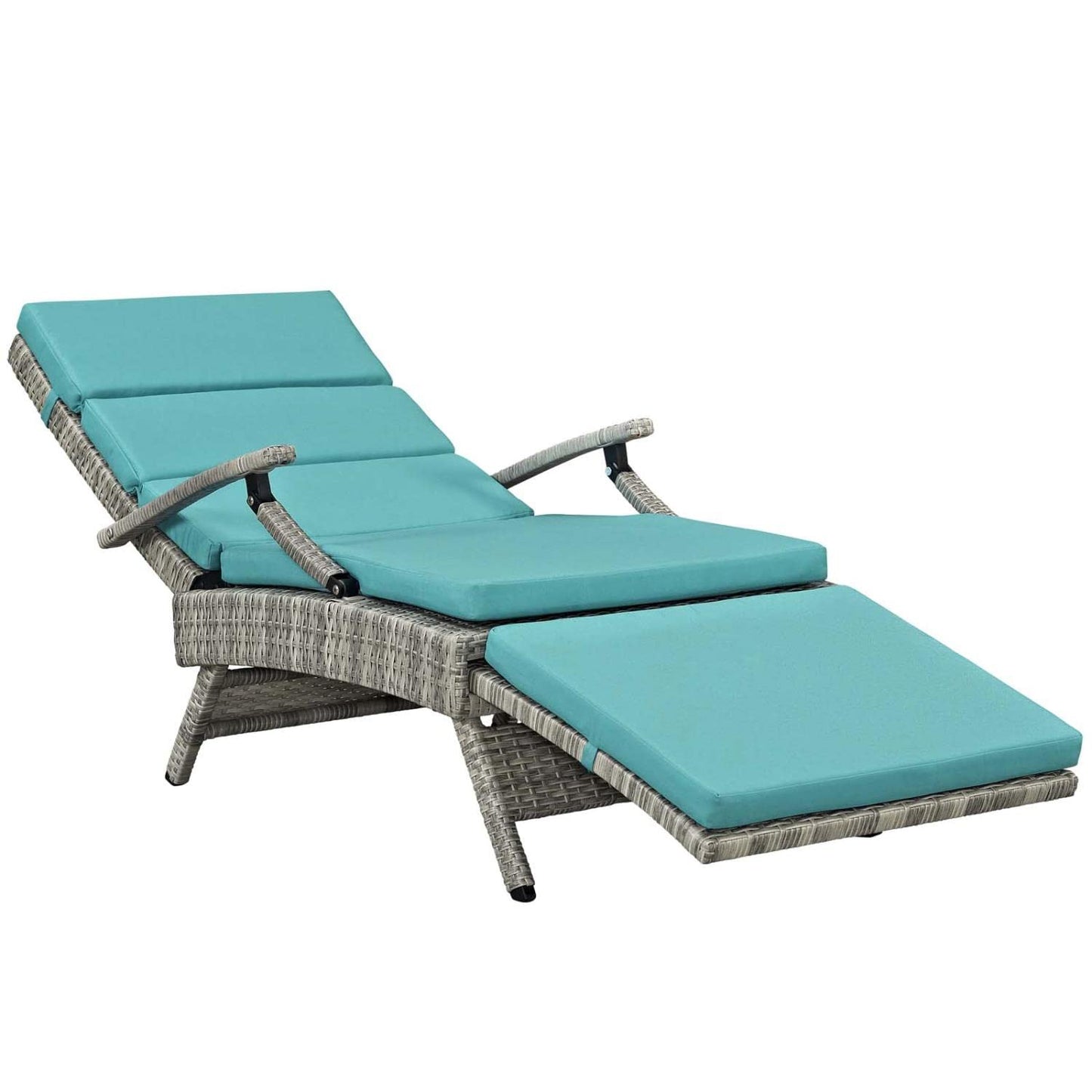 Modway Envisage Outdoor Patio Wicker Rattan Chaise Lounge in Light Gray Turquoise