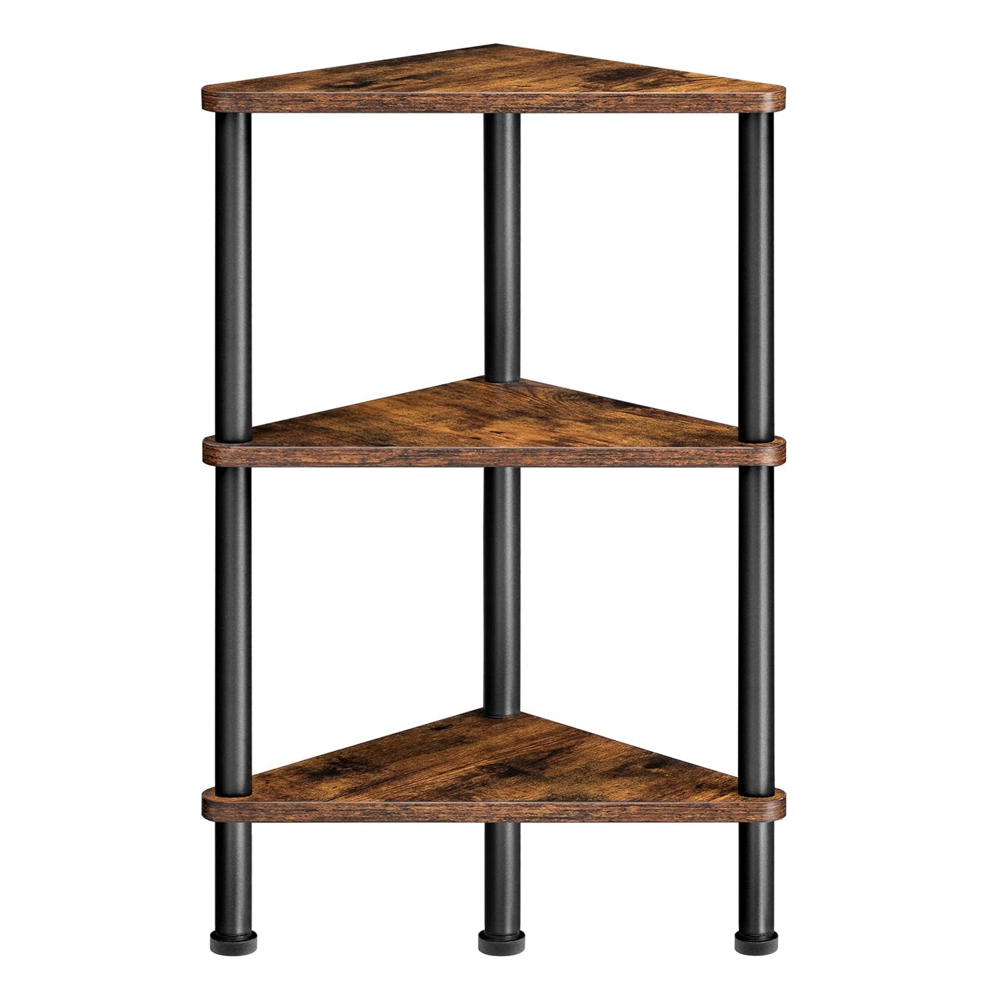 HOOBRO Corner Shelf Stand, Industrial 3-Tier Corner Bookshelf with Metal Frame, Plant Display Shelf, Small Bookcase for Small Spaces, Living Room, Rustic Brown and Black BF30CJ01