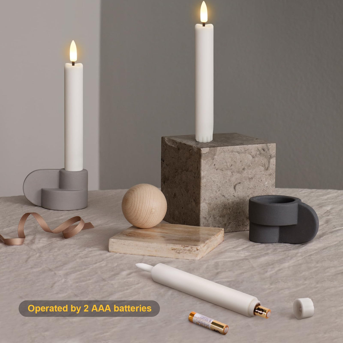 IMAGE 12 Pcs Battery Operated Taper Candles 3D Wick Ivory Taper Flameless Candles 0.78in*6.29in with 10 Keys Remote and Timer, Flickering Flameless LED Light for Xmas Valentines Day Party Decoration