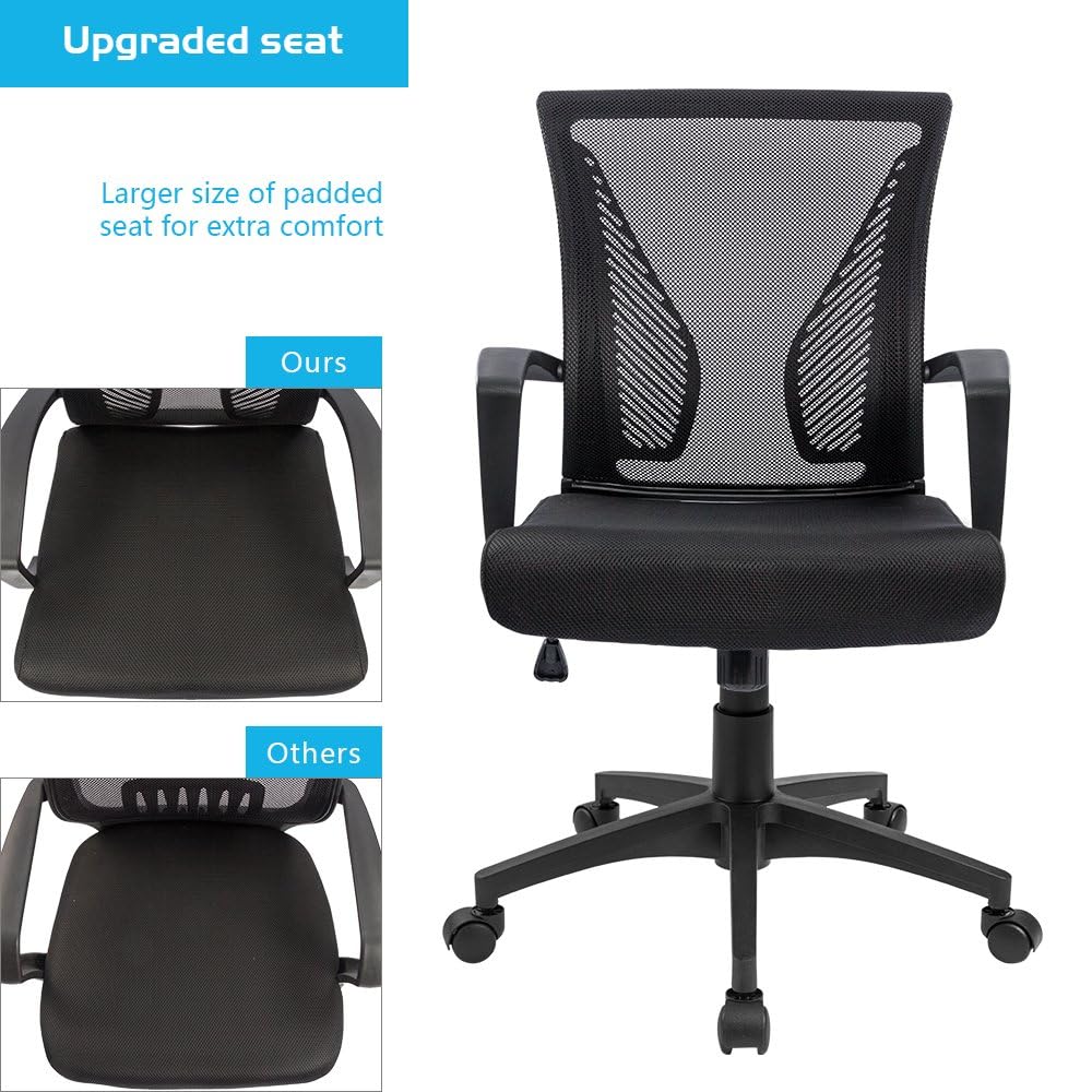 Furmax Office Chair Ergonomic Computer Desk Mesh Chair Mid Back Swivel Lumbar Support with Armrest (2, Black)
