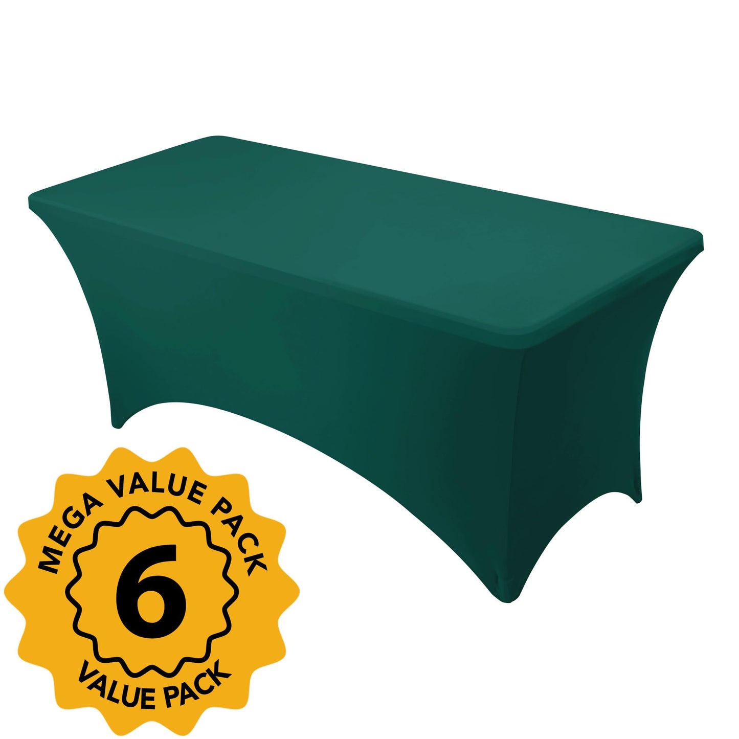 Dailyset 6-Pack Premium Hunter Green Spandex Tablecloths for 6ft Rectangle Tables, Stain & Wrinkle-Resistant, Washable Stretch Polyester Fitted Table Cover for Weddings, Banquets, Trade Shows Events