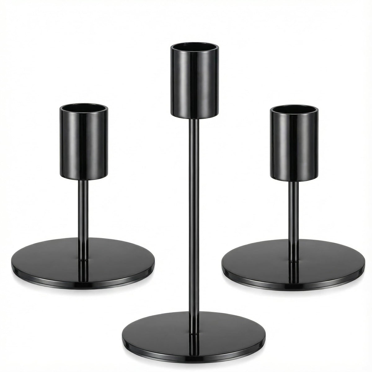 3 Pcs Black Candlestick Holders Set - Matte Black 5.5" & 3.3" Taper Candle Holders for Modern Table Centerpiece and Home Decor