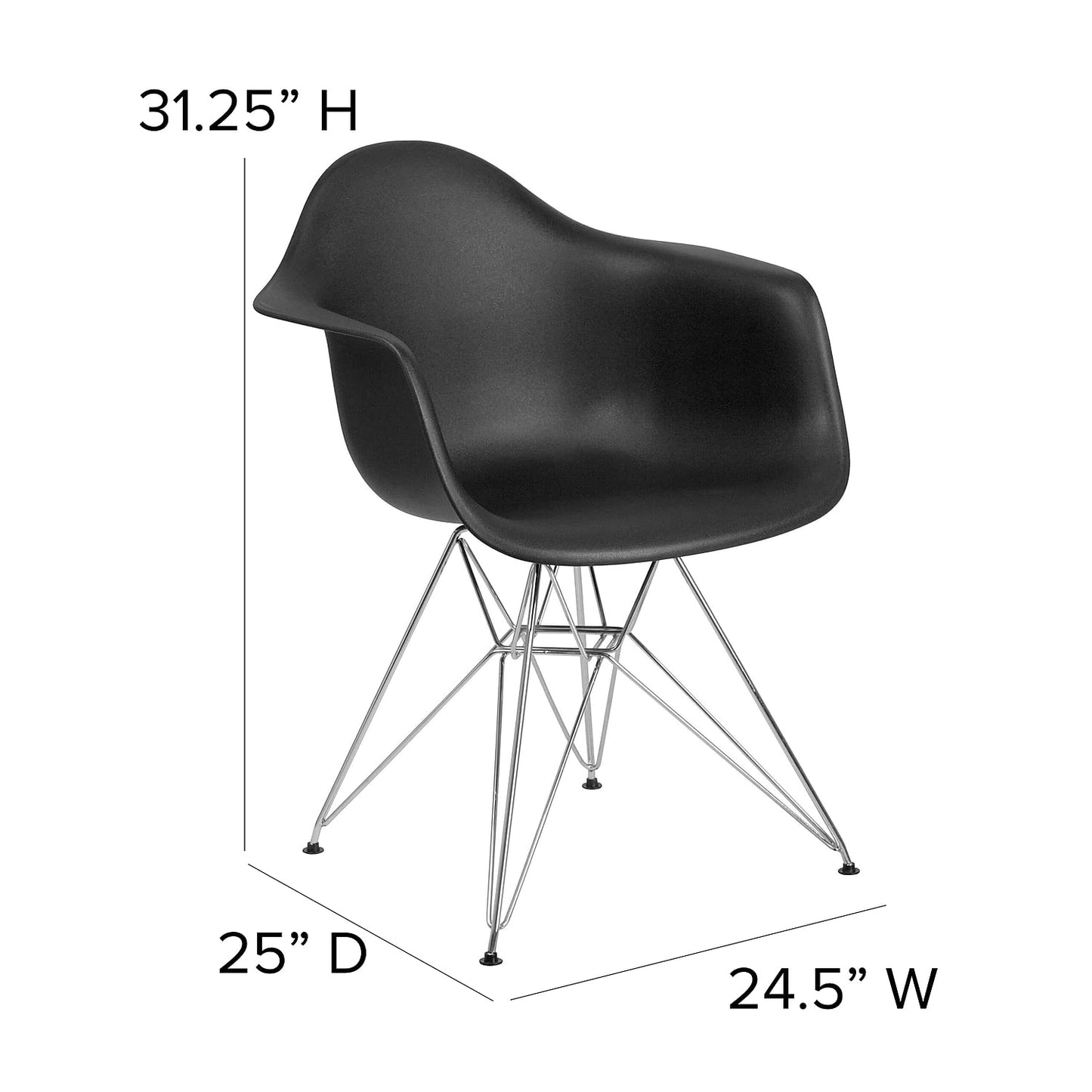 Flash Furniture Alonza Series Black Plastic Chair with Chrome Base