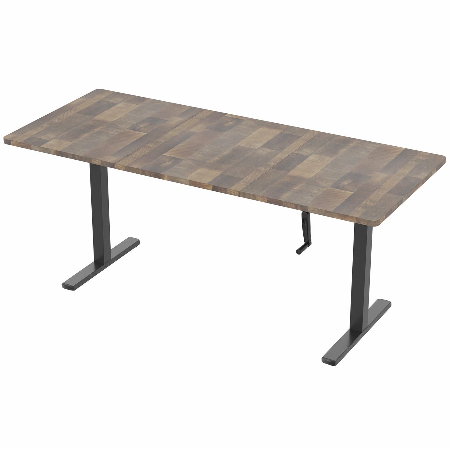 VIVO Manual Height Adjustable 71 x 30 inch Stand Up Desk, Reclaimed Wood Table Top, Black Frame, Standing Workstation with Foldable Handle, DESK-KIT-MB7P