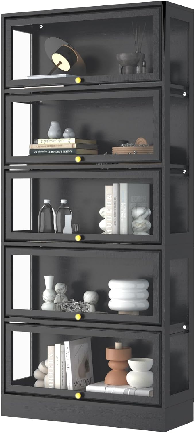 Display Cabinet with Acrylic Glass Doors, 5-Tiers Curio Cabinet with LED