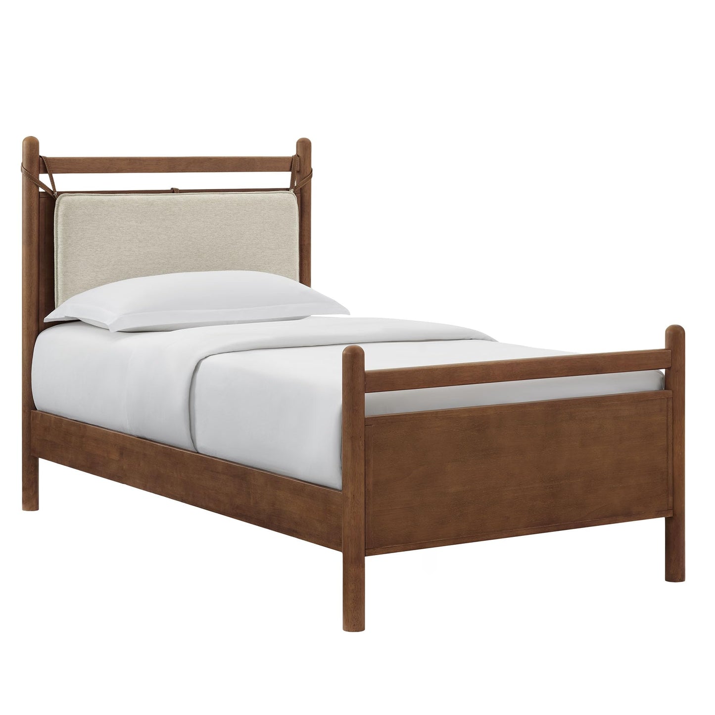 Modway Leni Twin Size Wood Platform Bed Frame in Walnut Heathered Ivory