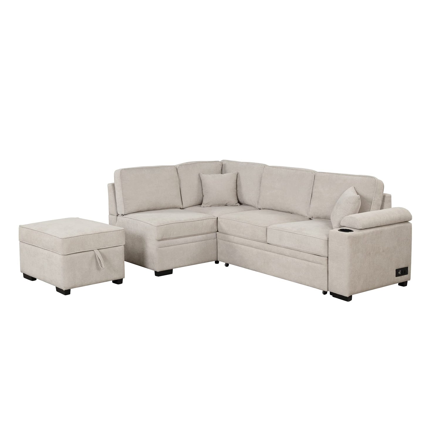 ERYE 84.7-Inch Left Facing Corner Sleeper Sectional Sofa Bed for Living Room Office,L-Shaped Fabric Upholstered Convertible Pull Out Sleeper Couch Bed W/Storage Ottoman