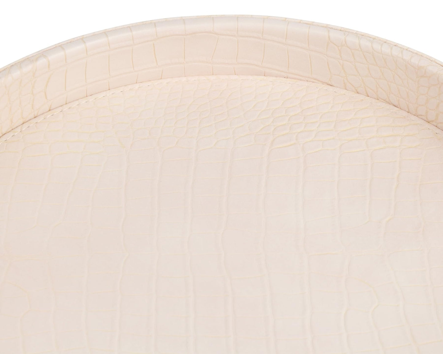 HofferRuffer Faux Leather Round Serving Tray, Vegan Croco Leather Decorative Tray, Food Tray for Storage Drinks, Snack & Cosmetics, Dia.12'' x 1.6'' (CreamWhite/Tiny Yellow)