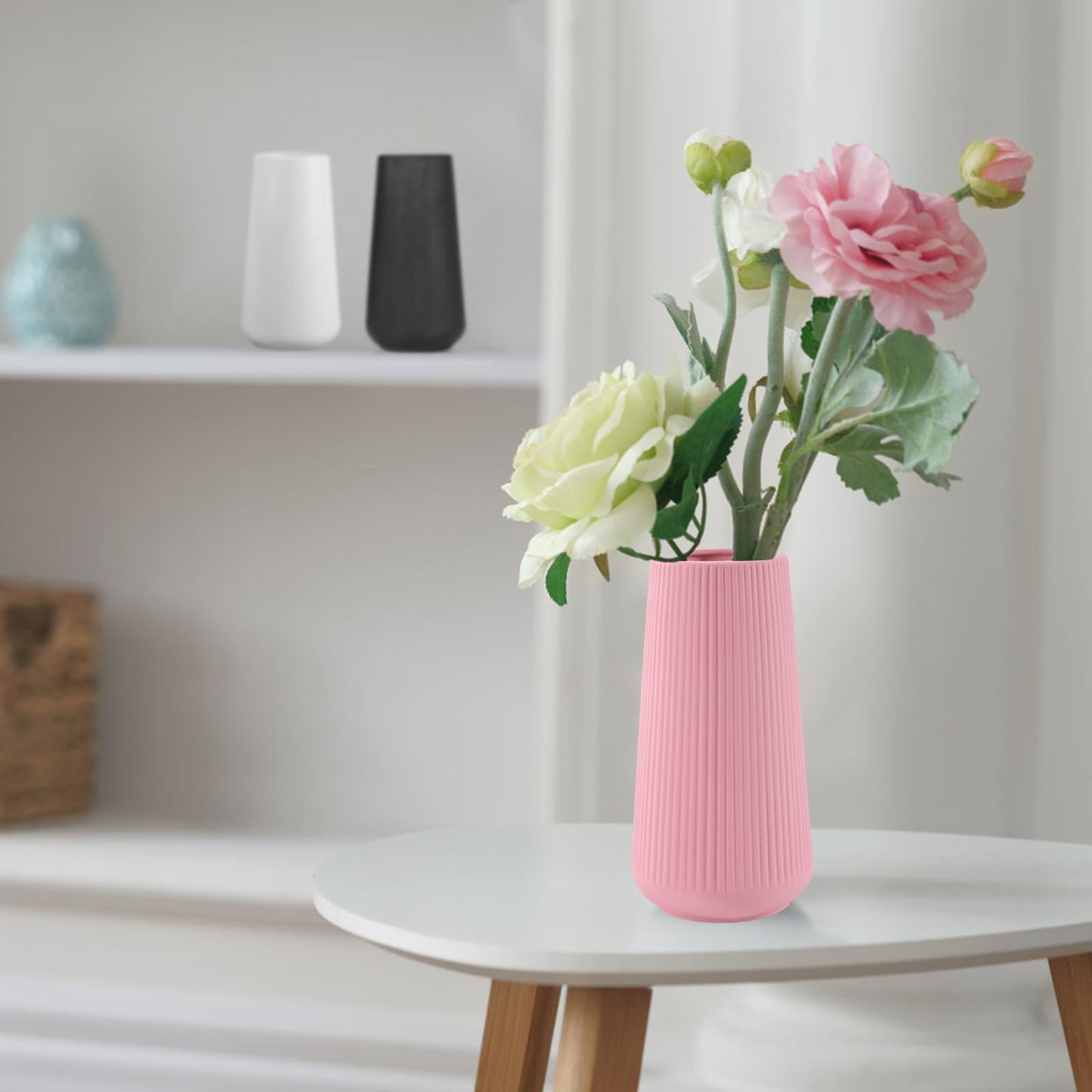 All Pink Ceramic Vase, GUKJOB Small Cute Flower Vase for Pampas Grass, Home, Living Room, Dining Table, Farmhouse, Office Decor, Bedroom, Table, and Kitchen Shelf (All Pink)