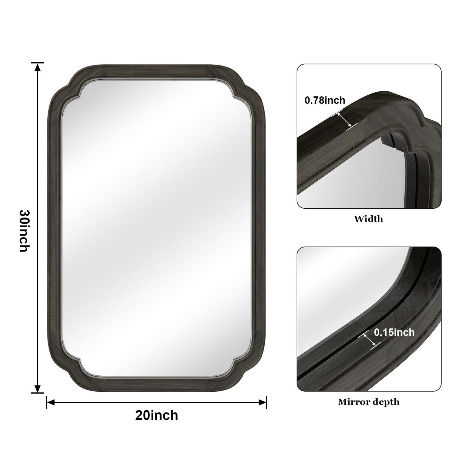 WallBeyond 20" x 30" Rounded Corner Arch Wall Mirror with Wood Frame for Entryway, Living Room or Bedroom Home Decor - Light Woodgrain [20" x 30" Black]