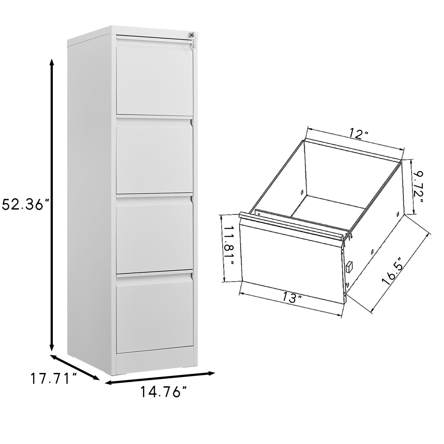 KEIKI Lockable File Cabinet with 4 Drawer, Metal Vertical Filing Cabinets for Home Office Organizer Letters/Legal/A4 File Folders,Assembly Required,White