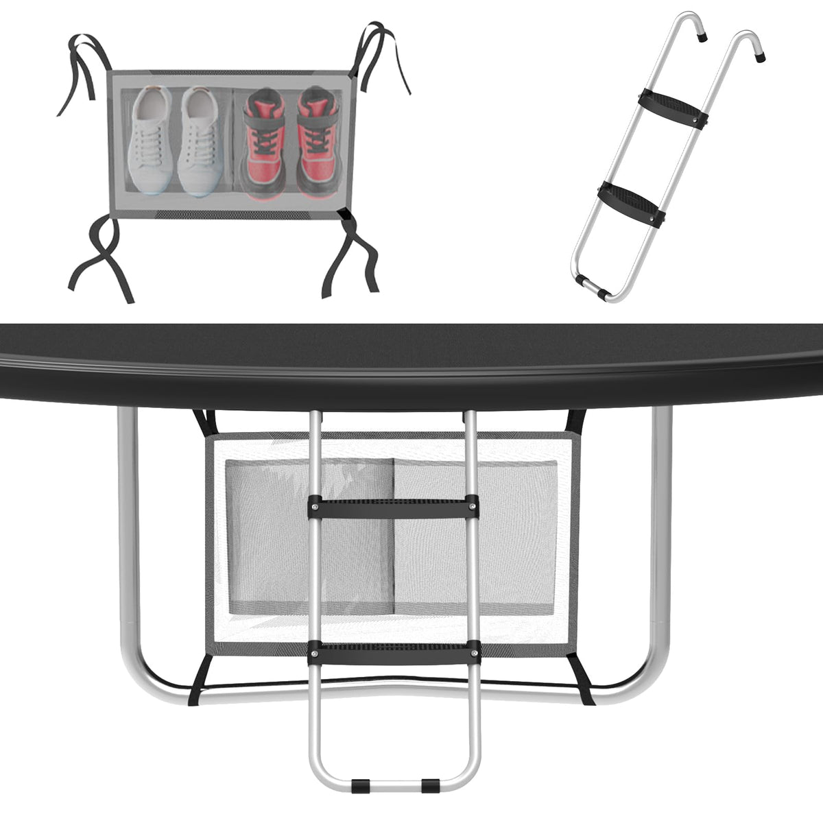 Gardenature Trampoline Ladder, 2 Steps with Wide Step, Trampoline Steps with Storage Bag, Trampoline Accessories for Kids,Silver