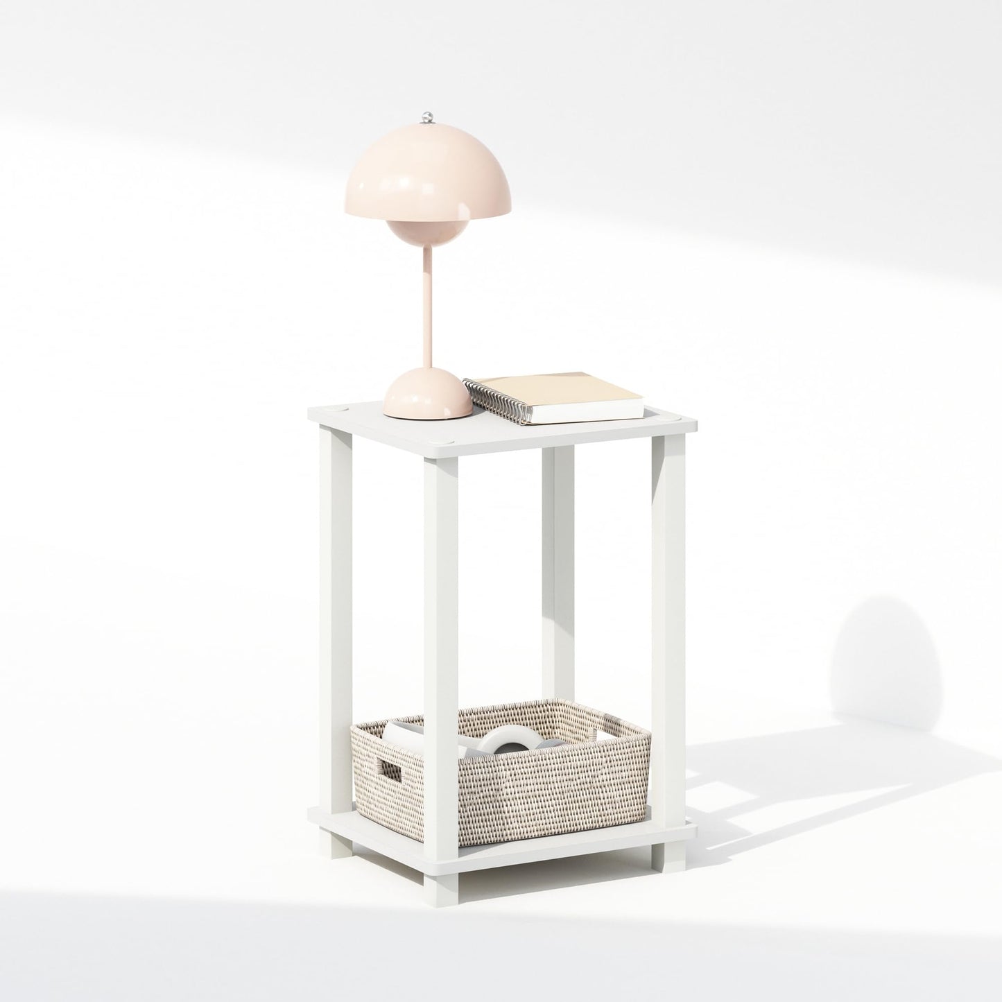 Furinno Simplistic Night Stand, 2-Tier Small Nightstand with Open Shelf, Toolless Assembly Bedside Table, End Table, Side Table, for Bedroom, Closet, Dorm, White