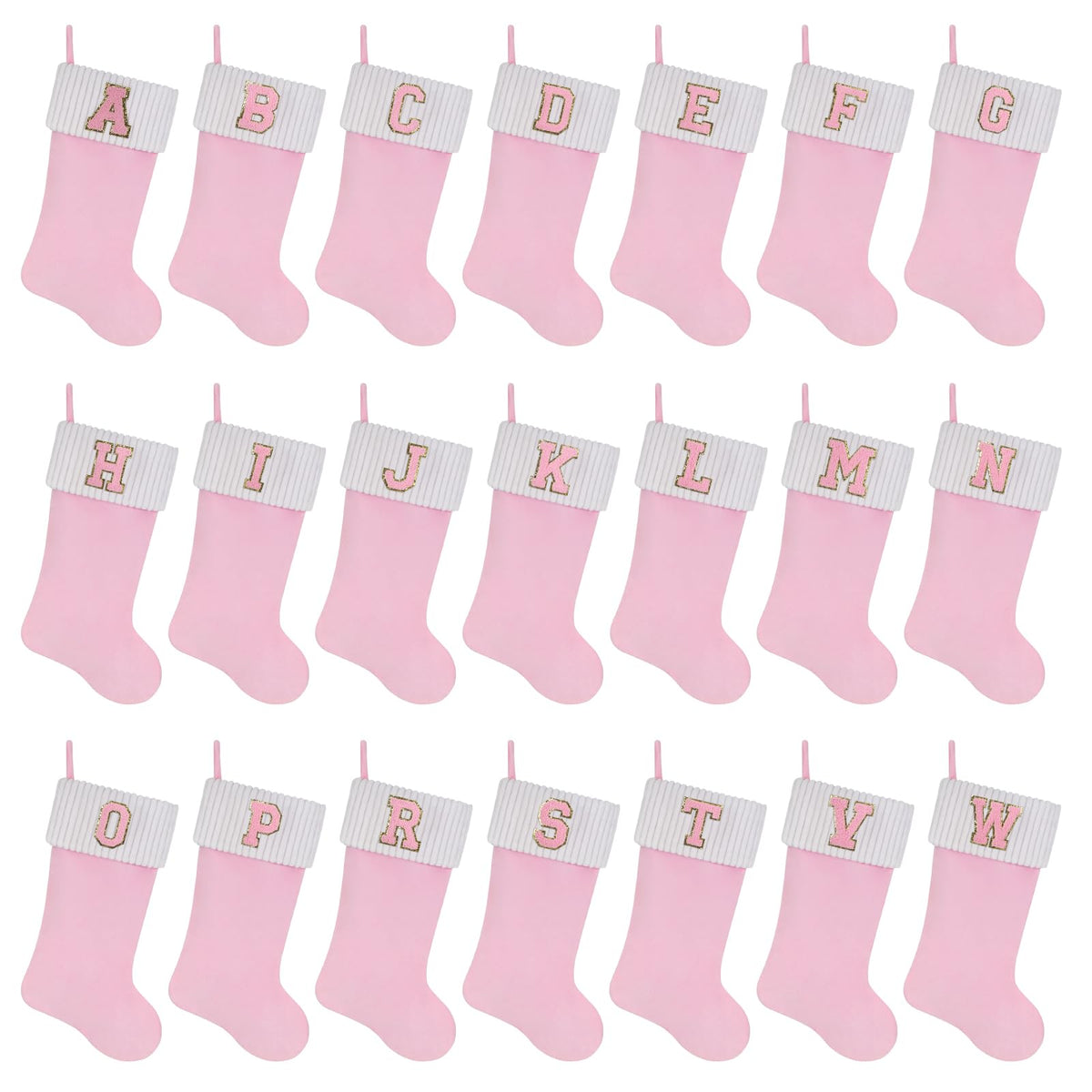 Shgngle 20 Inches Letter Embroidered Christmas Stocking,Personalized Pink Velvet Christmas Stocking,Family Holiday Decorations and Xmas Gift(O)