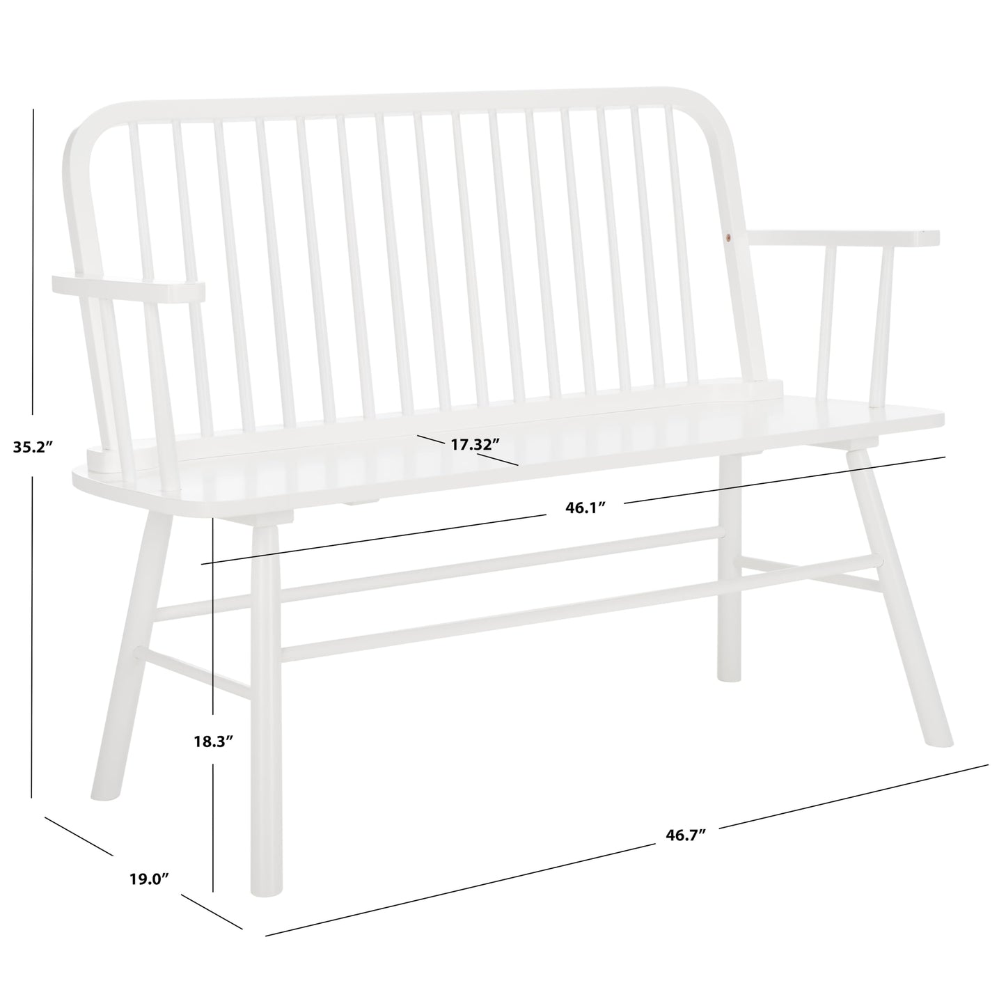 SAFAVIEH Home Collection – Lucilia Spindle Bench, White Solid Wood Entryway or Dining Bench, Windsor Style Seating (BCH8501B)