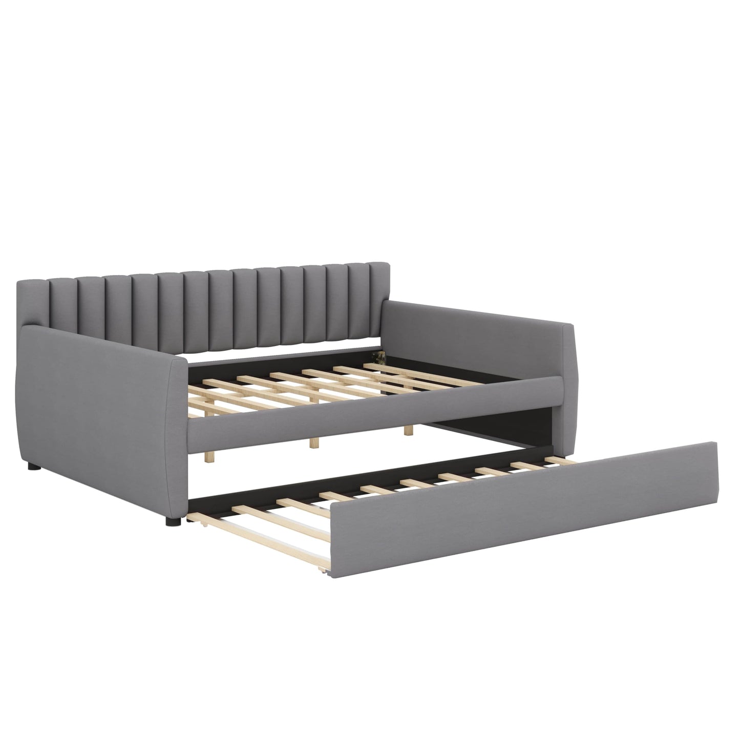 YunNianYang Full Size Upholstered daybed with Trundle and Wood Slat Support (Gray)
