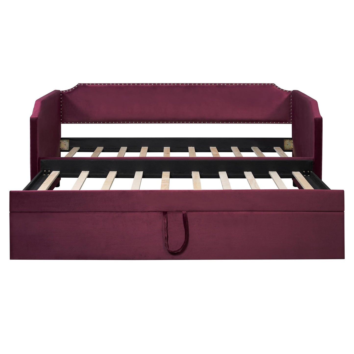 QVUUOU Twin Size Velvet Upholstered Daybed with Pop Up Trundle in Beige, Perfect for Bedrooms and Guest Rooms