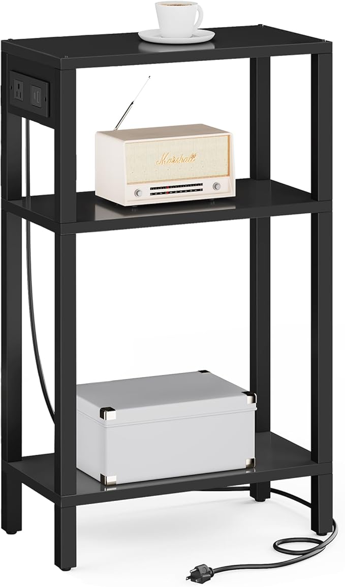 TUTOTAK Narrow Side Table with Charging Station, Small End Table with USB Ports