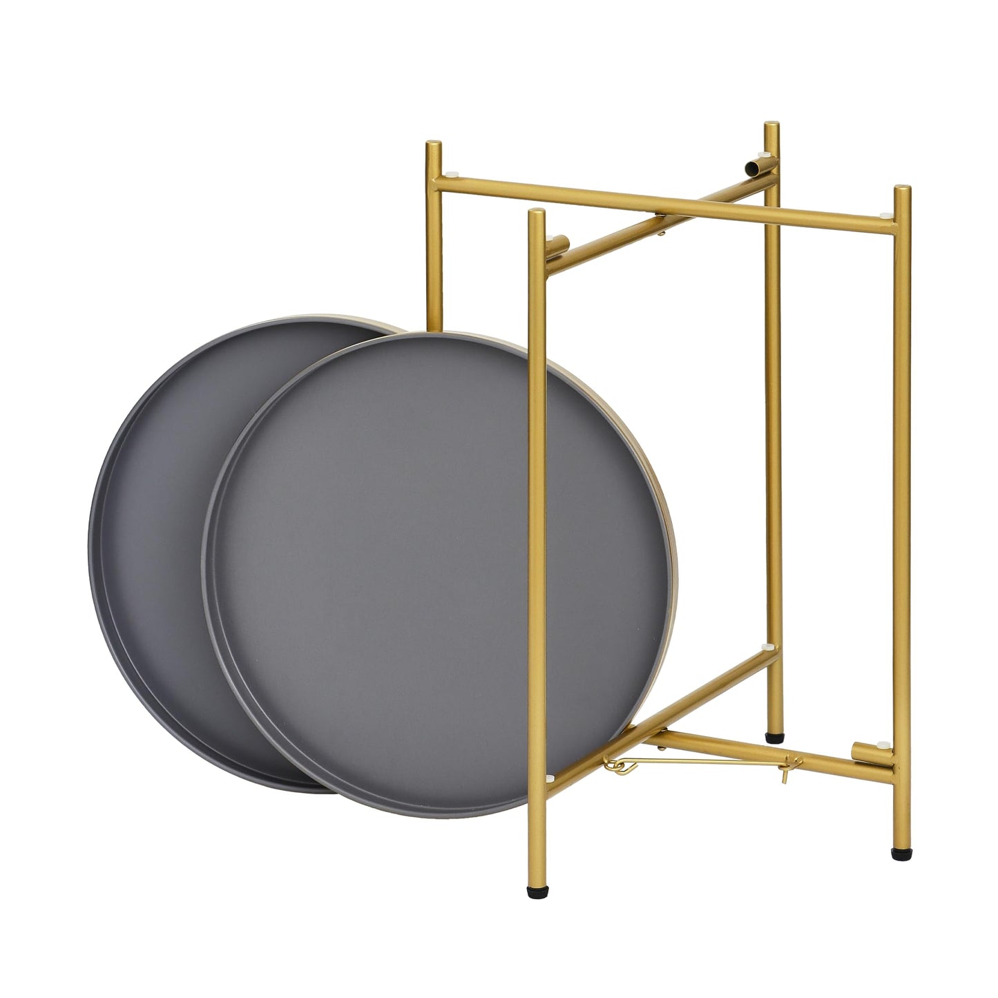 Mordchil HF 2-Tier Round End Side Table, Small Metal Side Table with Removable Tray, Folding Accent Tables for Living Room, Balcony, Nightstand for Bedroom, Outdoor Tables for Patio, Gold&Grey