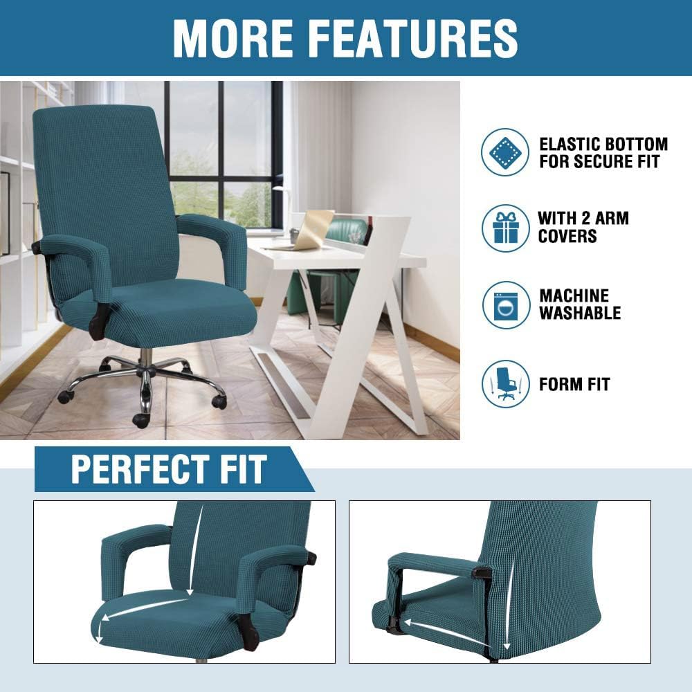 H.VERSAILTEX 3 Pcs Computer Office Chair Cover Universal Rotating Chair Slipcovers Protector Removable Washable Office Armrest Covers with Zipper for High Back Seat Backrest Pads(Large,Deep Teal)