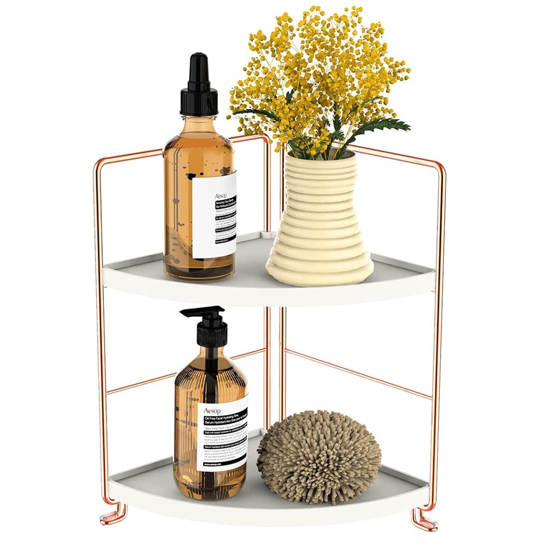 kaileyouxiangongsi 2-Tier Bathroom Countertop Organizer - Vanity Tray Cosmetic & Makeup Storage- Kitchen Spice Rack Standing Shelf - Corner Storage Shelf, Rose Gold