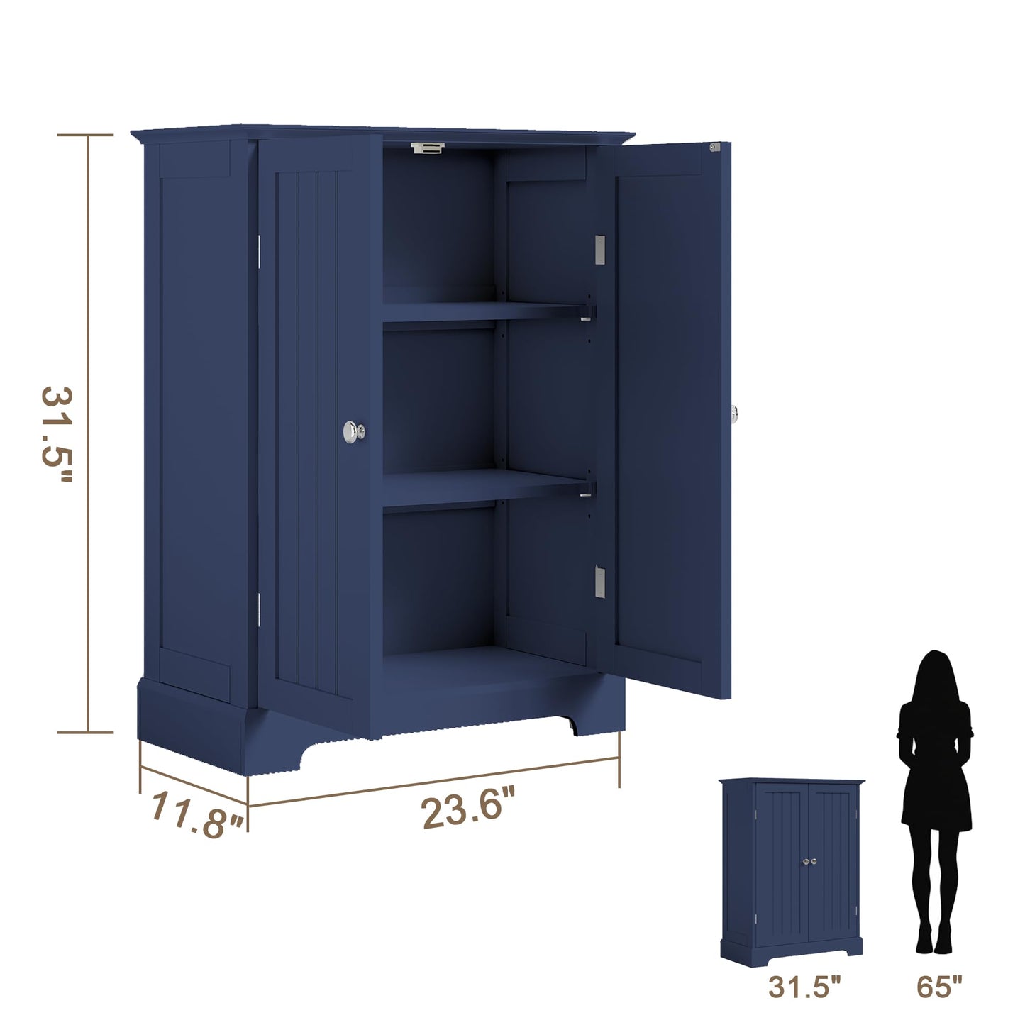 ChooChoo Bathroom Floor Cabinet, Modern Bathroom Storage Cabinet with 2 Doors and Adjustable Shelves, Freestanding Cupboard for Living Room, Blue