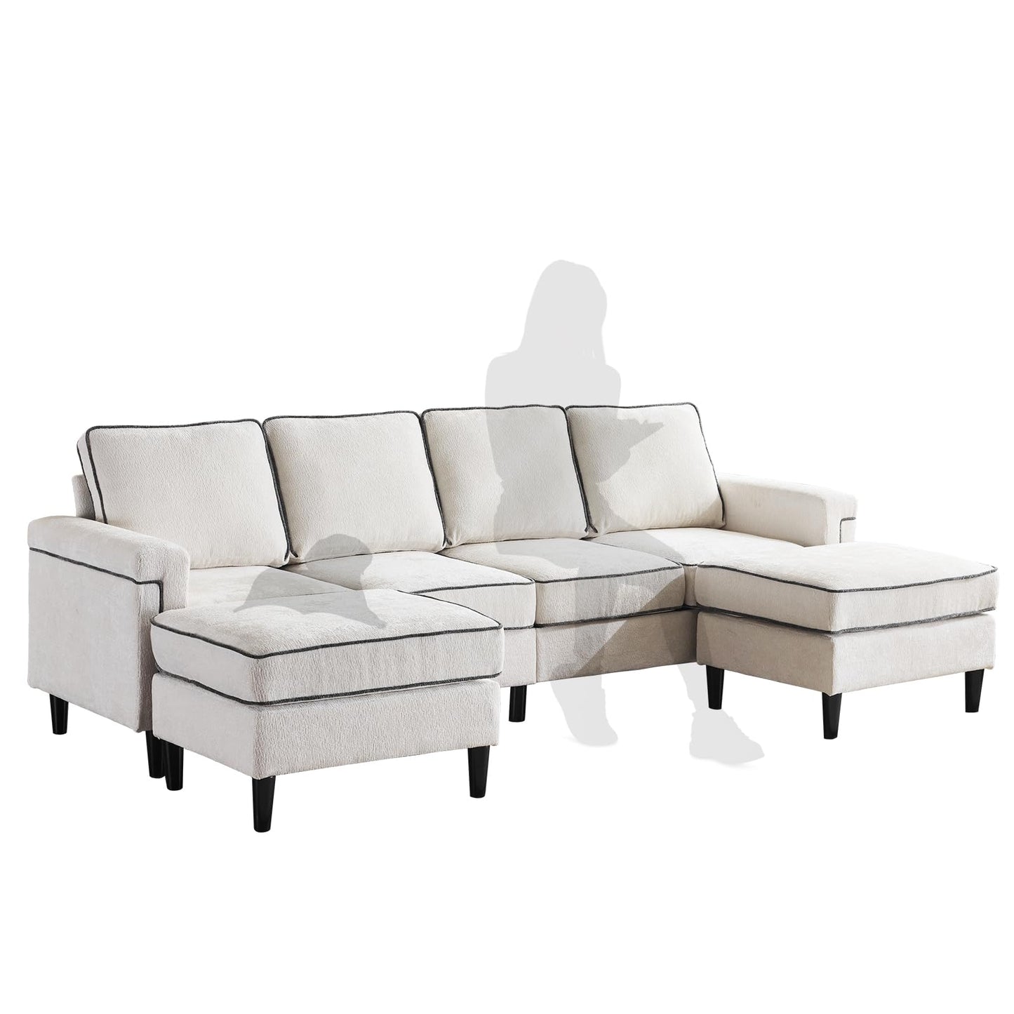 Cloud Couch - Luxurious White Chenille Fabric 102.36Inch U-Shaped Sectional Sofa for Living Room, Small Spaces, and Modern Homes - High-Density Sponge, 1000 lbs Weight Capacity (White)