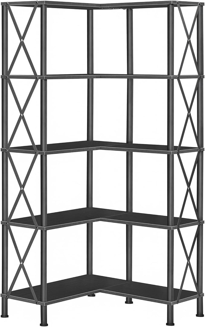 HOOBRO Corner Bookshelf, 5-Tier L-Shaped Bookcase, Industrial Open Display