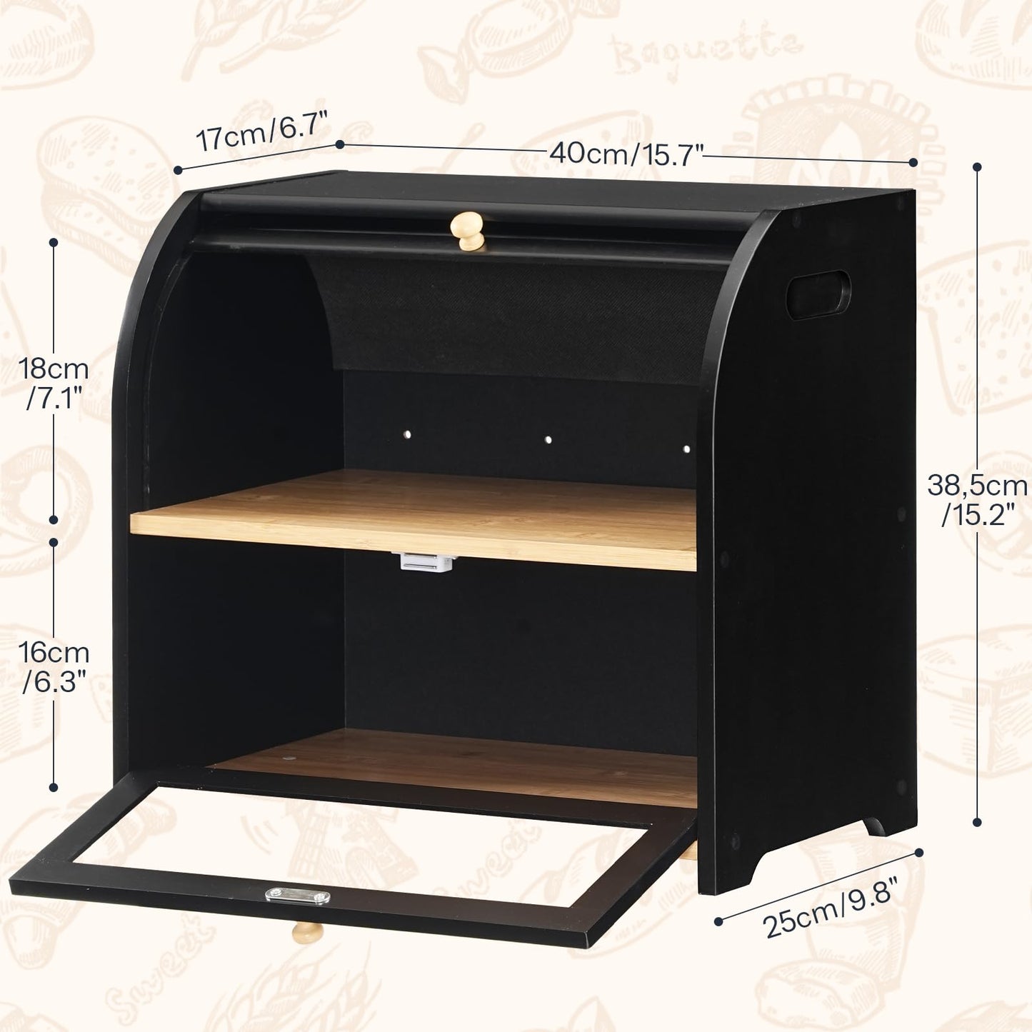 HOOBRO Bread Box and Cabinet Organizer Shelf Bundle, 2 Tier Roll-Top Bread Bin, Set of 2 Kitchen Counter Shelves, for Kitchen, Countertop, Office Desk, BK13MB01-BK20TL01