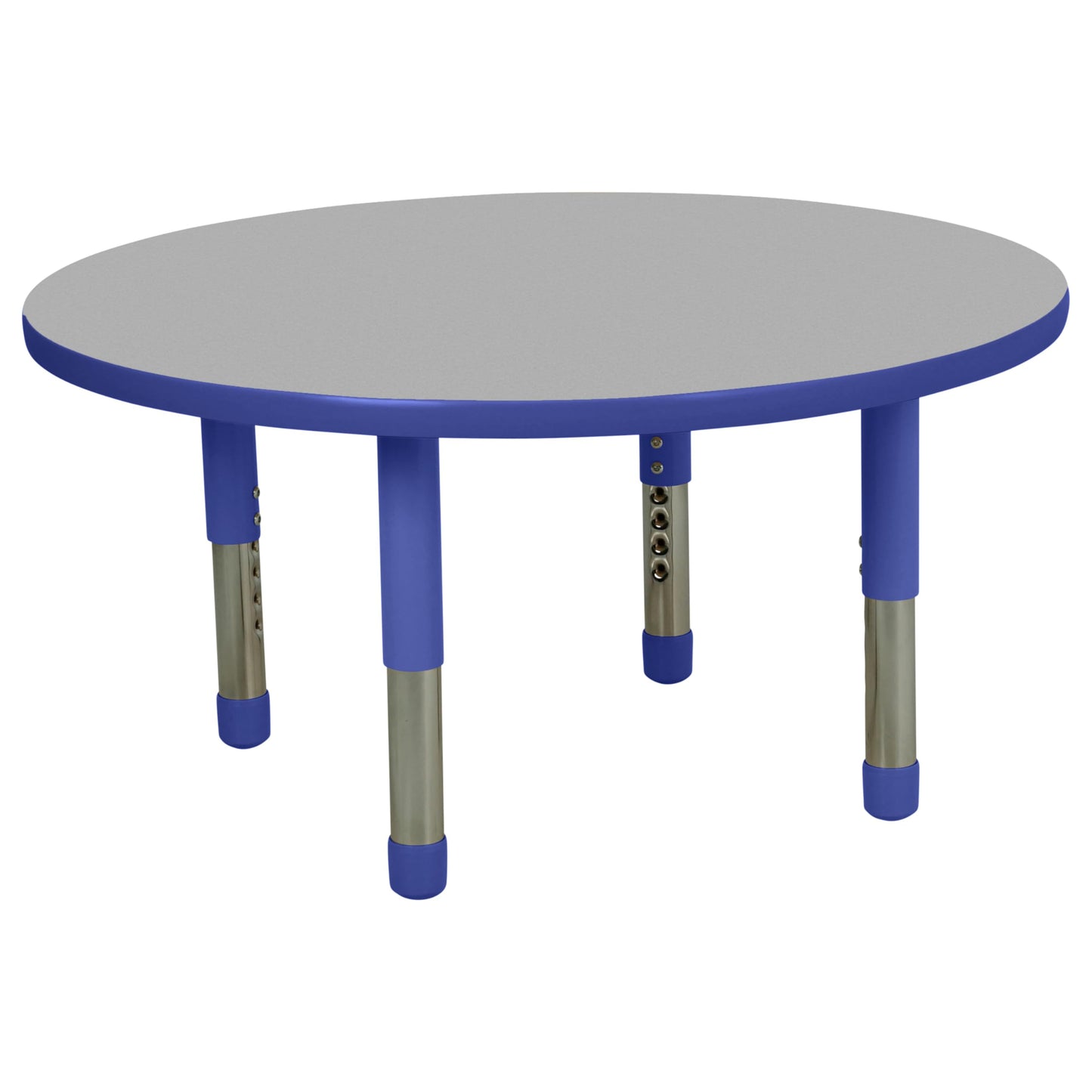 FDP Round Toddler Activity School Toddler Table (36 inch), Blue Tiny Tot Legs, Adjustable Height 12-18 inches - Gray Top and Blue Edge