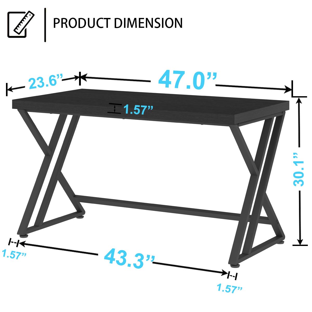 LVB Black Office Desk, Modern Writing Computer Desk for Home Office, Industrial Metal Wood Study Work PC Gaming Computer Table for Bedroom, Executive Student Workstation Desk, 47 Inch, Black Oak