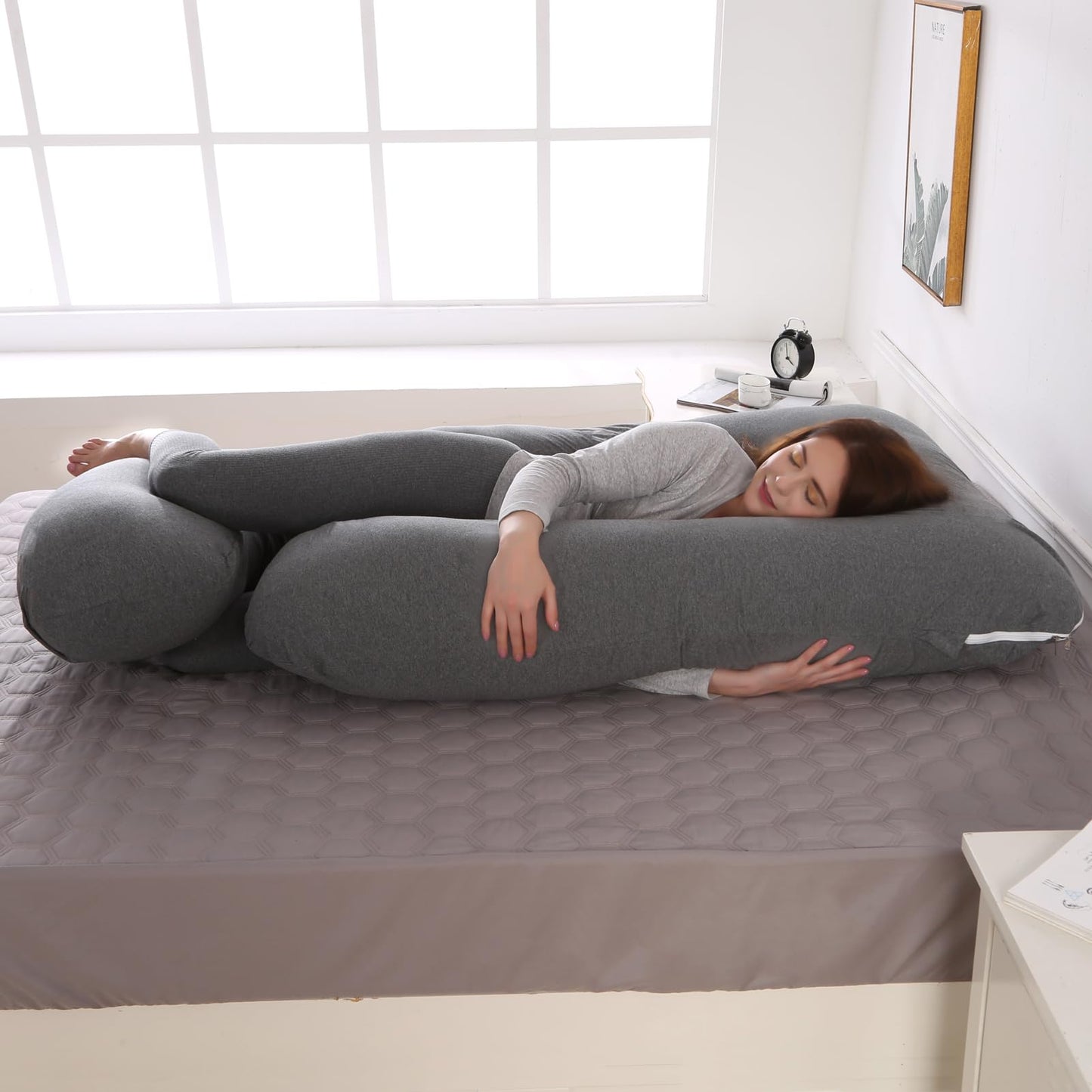 BATTOP Pregnancy Pillow for Sleeping, Full Body Pillow for Pregnancy Women with Removable Cover, 57 Inch Maternity Pillow, Support for Back, Legs, Belly, Hips（Black Drey）