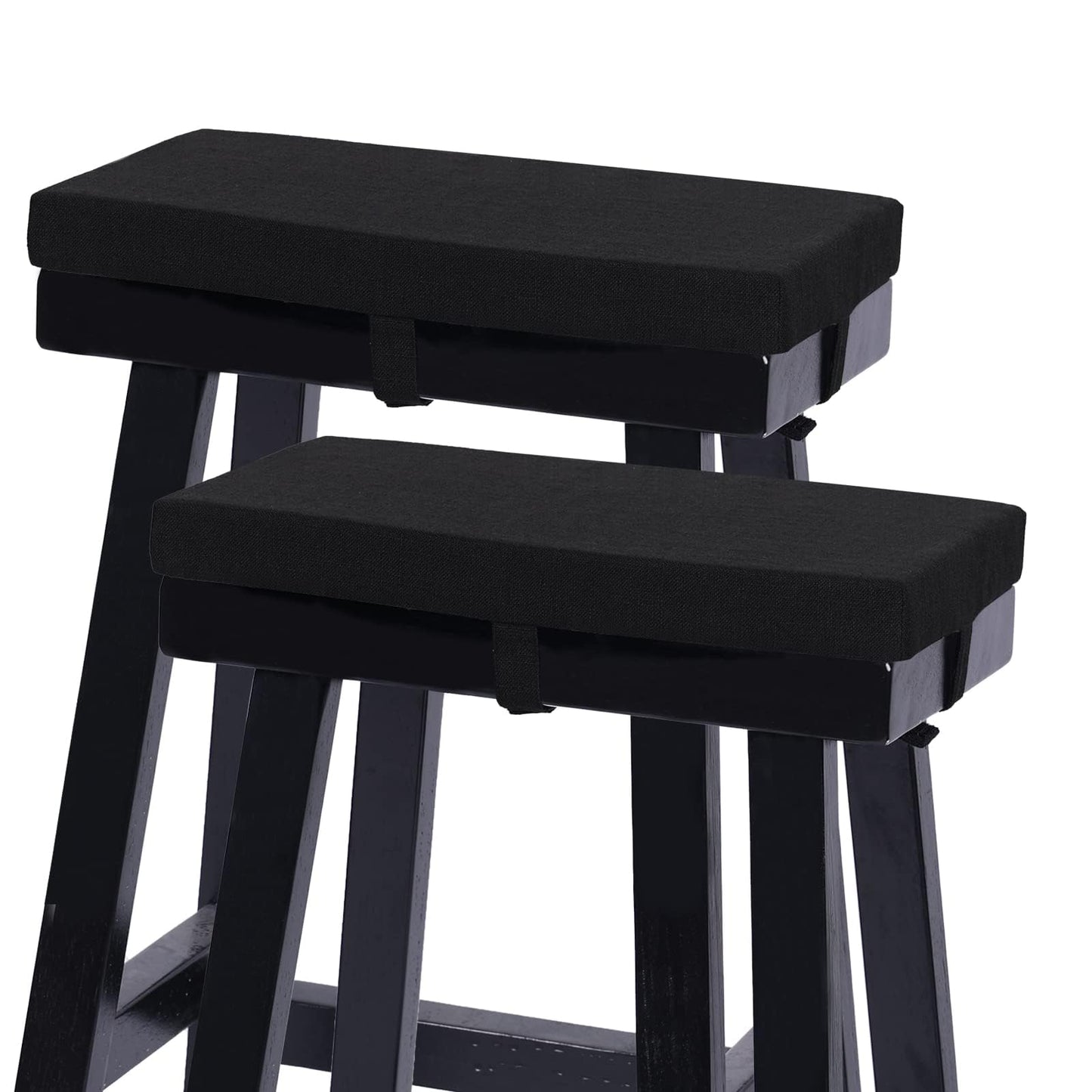 baibu Set of 2 Memory Foam Rectangle Bench Stool Cushion, Dual-Layer Design Non-Slip Saddle Stool Pads Bar Stool Cushion with Machine Washable Cover - Only 2 Pads (Black, 18x9.5x1.5in)