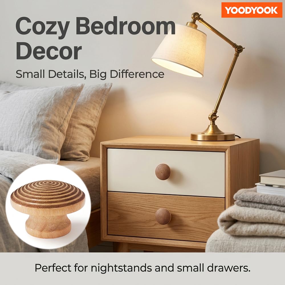 YOODYOOK 4 Pack Wooden Drawer Knobs - Handmade Cabinet Knobs with Easy Installation for Kitchen Cabinets & Dresser Drawers, Boho Unique Wood Knobs for Home & Office Furniture Decor