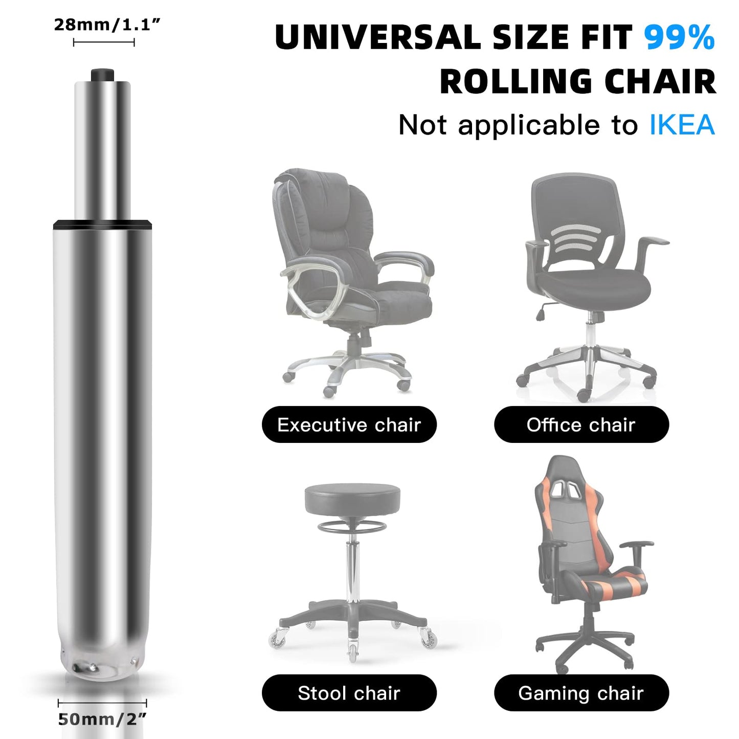 5.5 inch Office Chair Cylinder Replacement,Heavy Duty Gas Lift Cylinder for Office Desk Chairs/Gaming Chair,Gas Lift Hydraulic/Pneumatic Piston, Universal Size (Silver)