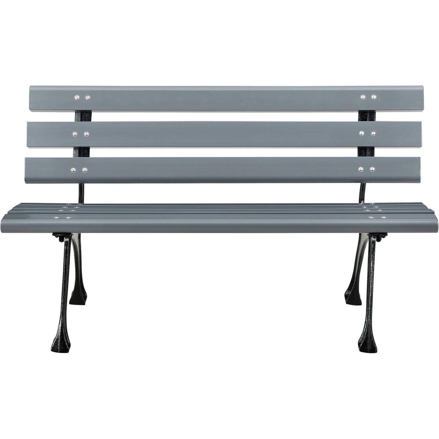 Global Industrial 4'L Outdoor Park Bench with Backrest, Recycled Plastic Slats, Wrought Iron Frame, 1100 lbs Capacity, Gray, Surface Mount, Easy Assembly