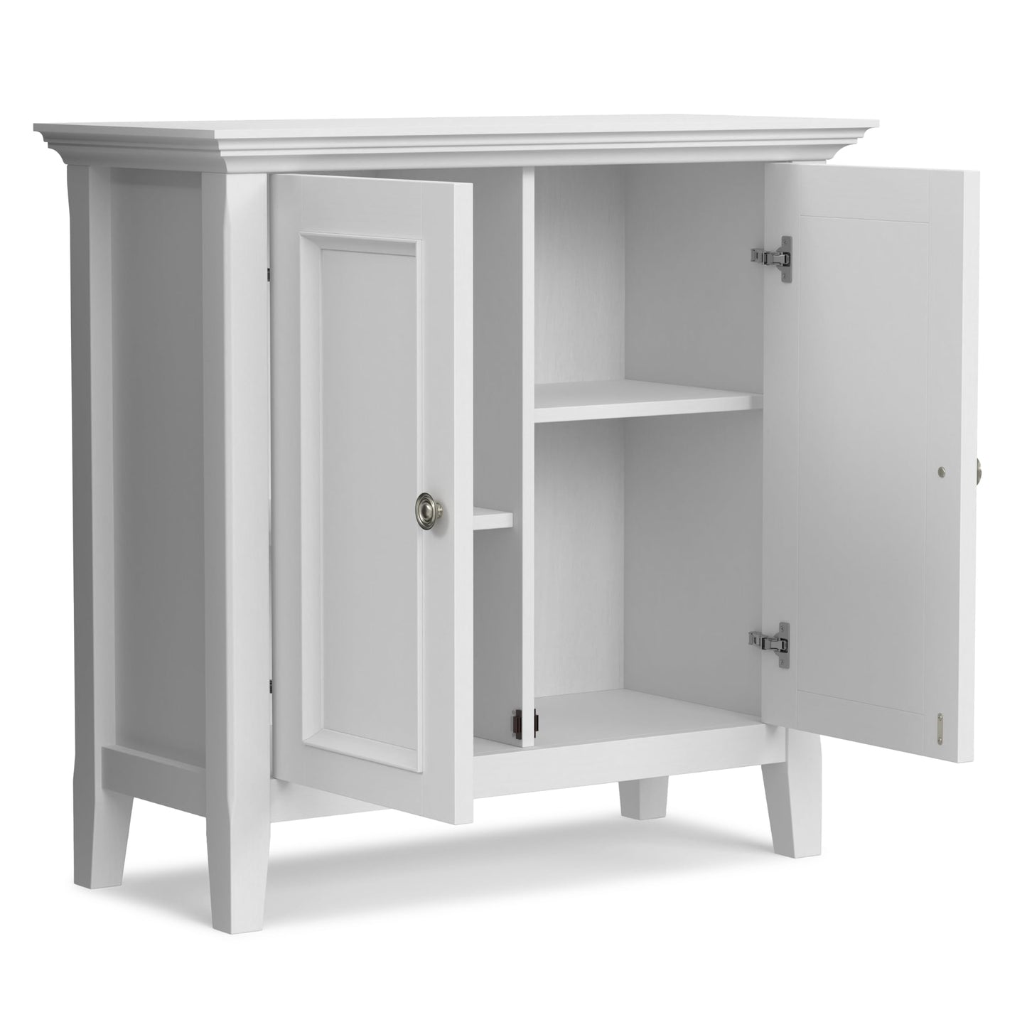 SIMPLIHOME Amherst 32-inch Wide Solid Wood Transitional-Style Low Storage Cabinet in White for Living Room, Entryway, or Dining Area with Adjustable Shelves
