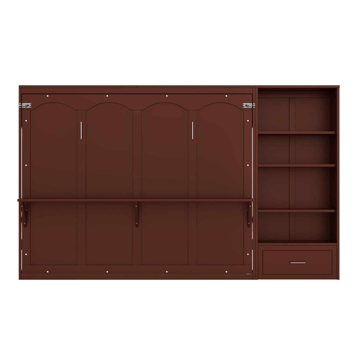 HECATEVIC Queen Size Murphy Bed with Storage, Space-Saving Wall Bed Cabinet with Adjustable Shelves, Foldable Bed Frame with Drawers, Walnut