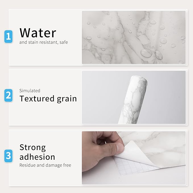 Art3d 17.7" W x 78.7" L Contact Paper Grey Marble